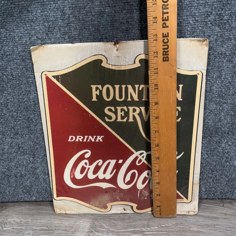 Coca-Cola‎ Fountain Service Metal Sign 1991 Vintage 12x11 Americana Wall Art